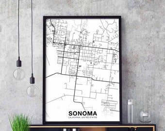 SONOMA California CA usa map poster black white Hometown City Print Modern Home Decor Office Decoration Wall Art Dorm Bedroom Gift