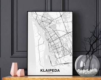 KLAIPEDA Lithuania map poster black white Hometown City Print Modern Home Decor Office Decoration Wall Art Dorm Bedroom Gift