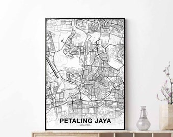 PETALING JAYA Malaysia map poster black white Hometown City Print Modern Home Decor Office Decoration Wall Art Dorm Bedroom Gift art
