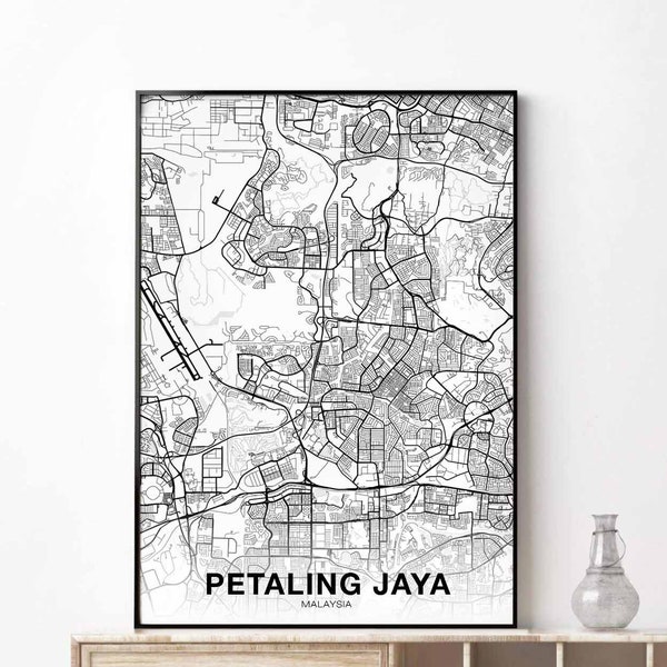 PETALING JAYA Malaysia map poster black white Hometown City Print Modern Home Decor Office Decoration Wall Art Dorm Bedroom Gift art