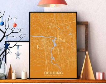 REDDING California CA US map poster color Hometown City Print Modern Home Decor Office Decoration Wall Art Dorm Bedroom Gift