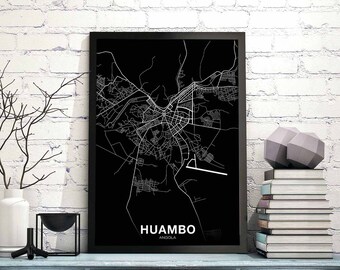 HUAMBO Angola map poster black white Hometown City Print Modern Home Decor Office Decoration Wall Art Dorm Bedroom Gift