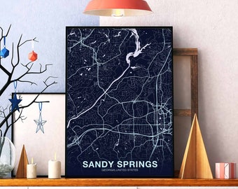 SANDY SPRINGS Georgia GA usa map poster color Hometown City Print Modern Home Decor Office Decoration Wall Art Dorm Bedroom Gift