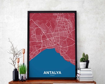ANTALYA Turkey map poster color Hometown City Print Modern Home Decor Office Decoration Wall Art Dorm Bedroom Gift