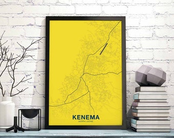 KENEMA Sierra Leone map poster color Hometown City Print Modern Home Decor Office Decoration Wall Art Dorm Bedroom Gift