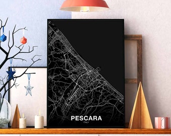 PESCARA Italy map poster black white Hometown City Print Modern Home Decor Office Decoration Wall Art Dorm Bedroom Gift