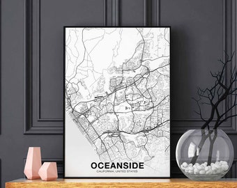 OCEANSIDE California CA USA map poster black white Hometown City Print Modern Home Decor Office Decoration Wall Art Dorm Bedroom Gift
