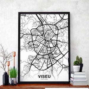 VISEU Portugal kaart poster zwart wit Woonplaats Stad Print Modern Home Decor Kantoor Decoratie Wall Art Slaapzaal Slaapkamer Cadeau