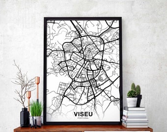 VISEU Portugal map poster black white Hometown City Print Modern Home Decor Office Decoration Wall Art Dorm Bedroom Gift