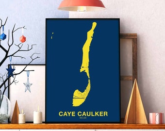 CAYE CAULKER Belize map poster color Hometown City Print Modern Home Decor Office Decoration Wall Art Dorm Bedroom Gift
