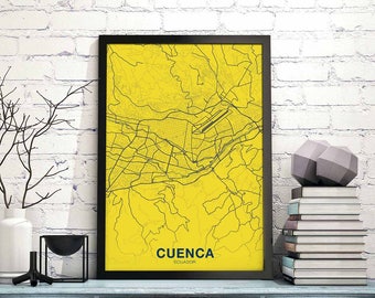 CUENCA Ecuador map poster color Hometown City Print Modern Home Decor Office Decoration Wall Art Dorm Bedroom Gift