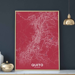 QUITO équateur carte affiche couleur ville natale ville impression moderne décor à la maison bureau décoration mur art dortoir chambre cadeau