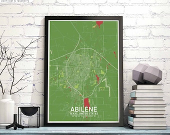 ABILENE Texas USA map poster black white Hometown City Print Modern Home Decor Office Decoration Wall Art Dorm Bedroom Gift