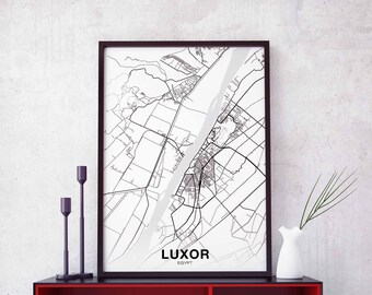 LUXOR Egypt map poster black white Hometown City Print Modern Home Decor Office Decoration Wall Art Dorm Bedroom Gift