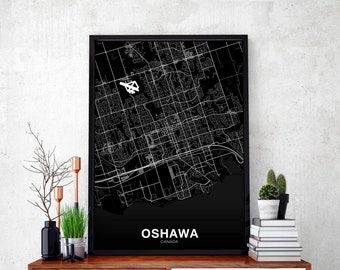 OSHAWA Canada map poster black white Hometown City Print Modern Home Decor Office Decoration Wall Art Dorm Bedroom Gift
