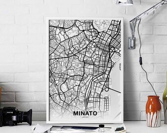MINATO Japan map poster Hometown City Print Modern Home Decor Office Decoration Wall Art Dorm Bedroom Gift