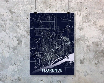 FLORENCE Alabama AL USA map poster color Hometown City Print Modern Home Decor Office Decoration Wall Art Dorm Bedroom Gift