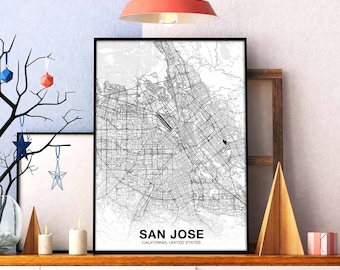 SAN JOSE California CA usa map poster black white Hometown City Print Modern Home Decor Office Decoration Wall Art Dorm Bedroom Gift