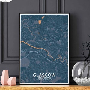 GLASGOW grande-bretagne carte affiche noir blanc ville natale ville impression moderne décor à la maison bureau décoration mur art dortoir chambre cadeau