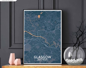 GLASGOW Great Britain map poster black white Hometown City Print Modern Home Decor Office Decoration Wall Art Dorm Bedroom Gift