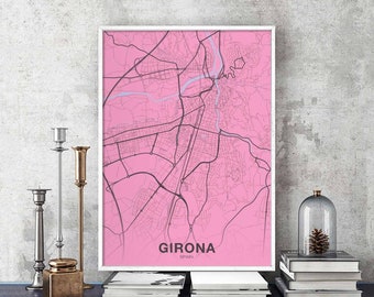 GIRONA Spain map poster color Hometown City Print Modern Home Decor Office Decoration Wall Art Dorm Bedroom Gift