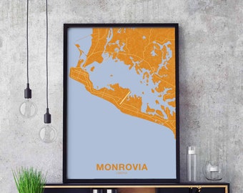 MONROVIA Liberia map poster color Hometown City Print Modern Home Decor Office Decoration Wall Art Dorm Bedroom Gift art
