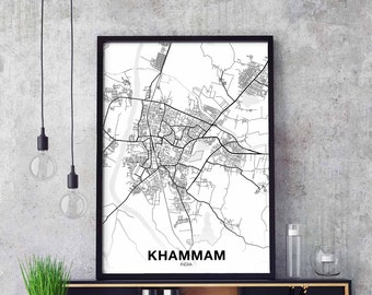 KHAMMAM India map poster Hometown City Print Modern Home Decor Office Decoration Wall Art Dorm Bedroom Gift
