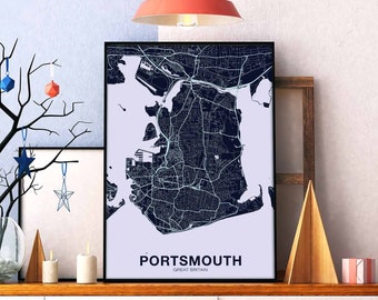 PORTSMOUTH Great Britain UK map poster color Hometown City Print Modern Home Decor Office Decoration Wall Art Dorm Bedroom Gift