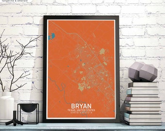 BRYAN Texas USA map poster black white Hometown City Print Modern Home Decor Office Decoration Wall Art Dorm Bedroom Gift