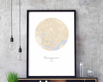 RANGOON Myanmar map poster wall decor design modern minimal nordic travel bedroom home art vintage retro dorm nursery housewarming