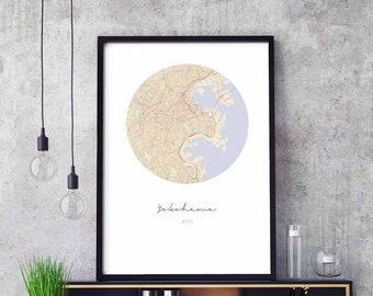 YOKOHAMA Japan map poster wall decor design modern minimal nordic travel bedroom home art vintage retro dorm nursery housewarming