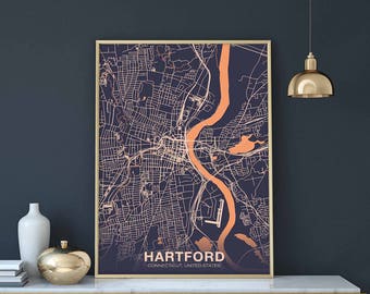 HARTFORD Connecticut CT US map poster color Hometown City Print Modern Home Decor Office Decoration Wall Art Dorm Bedroom Gift