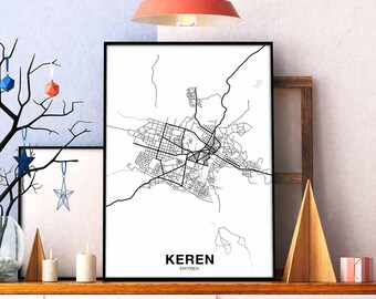 KEREN Eritrea map poster black white Hometown City Print Modern Home Decor Office Decoration Wall Art Dorm Bedroom Gift