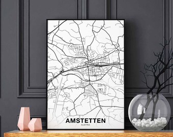 AMSTETTEN Austria map poster black white Hometown City Print Modern Home Decor Office Decoration Wall Art Dorm Bedroom Gift