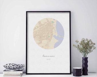CANCUN Mexico map poster wall decor design modern minimal nordic travel bedroom home art vintage retro dorm nursery housewarming