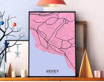 VEVEY Switzerland poster color Hometown City Print Modern Home Decor Office Decoration Wall Art Dorm Bedroom Gift