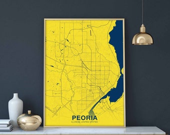 PEORIA Illinois IL USA poster color Hometown City Print Modern Home Decor Office Decoration Wall Art Dorm Bedroom Gift
