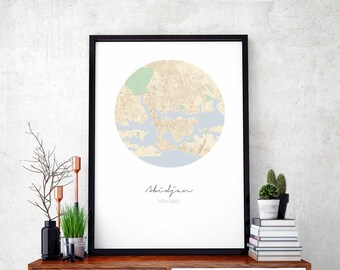 ABIDJAN Ivory Coast map poster wall decor design modern minimal nordic travel bedroom home art vintage retro dorm nursery housewarming