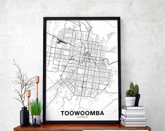 TOOWOOMBA Australia map poster black white Hometown City Print Modern Home Decor Office Decoration Wall Art Dorm Bedroom Gift