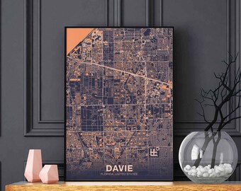 DAVIE Florida FL US map poster color Hometown City Print Modern Home Decor Office Decoration Wall Art Dorm Bedroom Gift