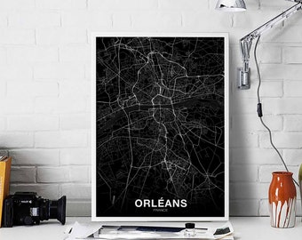 ORLEANS  France map poster black white Hometown City Print Modern Home Decor Office Decoration Wall Art Dorm Bedroom Gift