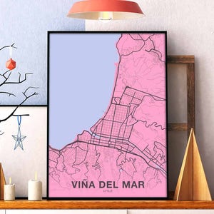 Póster con mapa de VINA DEL MAR, Chile, ciudad natal, impresión a color, decoración moderna para el hogar, decoración de la oficina, arte de pared, dormitorio, regalo