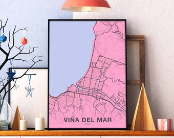 VINA DEL MAR Chile map poster color Hometown City Print Modern Home Decor Office Decoration Wall Art Dorm Bedroom Gift