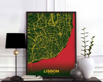LISBON Portugal map poster color Hometown City Print Modern Home Decor Office Decoration Wall Art Dorm Bedroom Gift