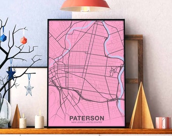 PATERSON New Jersey NJ USA map poster color Hometown City Print Modern Home Decor Office Decoration Wall Art Dorm Bedroom Gift