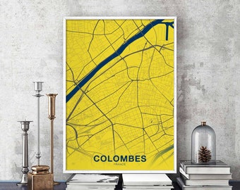 COLOMBES France map poster colors Hometown City Print Modern Home Decor Office Decoration Wall Art Dorm Bedroom Gift