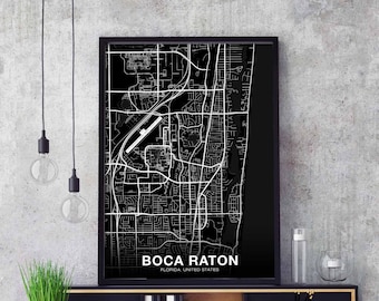 BOCA RATON Florida FL usa map poster black white Hometown City Print Modern Home Decor Office Decoration Wall Art Dorm Bedroom Gift