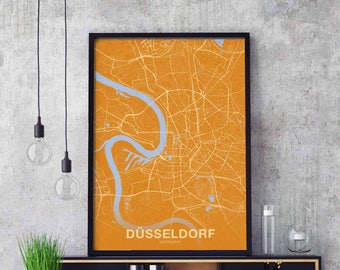 DUSSELDORF Germany map poster color Hometown City Print Modern Home Decor Office Decoration Wall Art Dorm Bedroom Gift