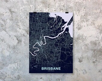 BRISBANE Australia night blue poster color Hometown City Print Modern Home Decor Office Decoration Wall Art Dorm Bedroom Gift