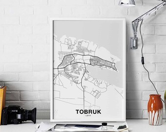 TOBRUK Libya map poster black white Hometown City Print Modern Home Decor Office Decoration Wall Art Dorm Bedroom Gift